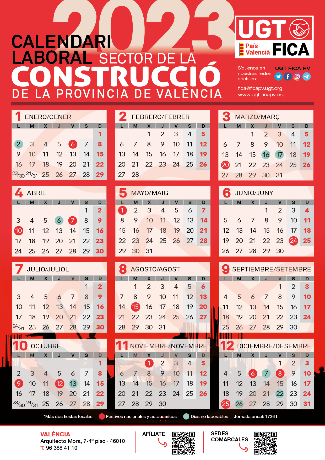 calendario laboral de la construcción 2023 ugt
